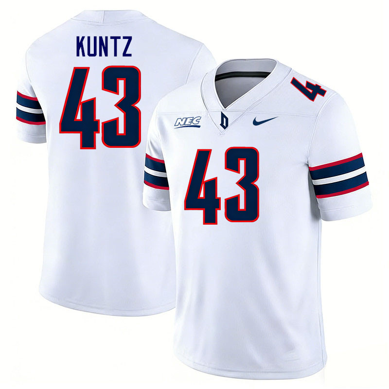 Duquesne Dukes #43 Christian Kuntz College Football Jerseys,Uniforms Stitched-White